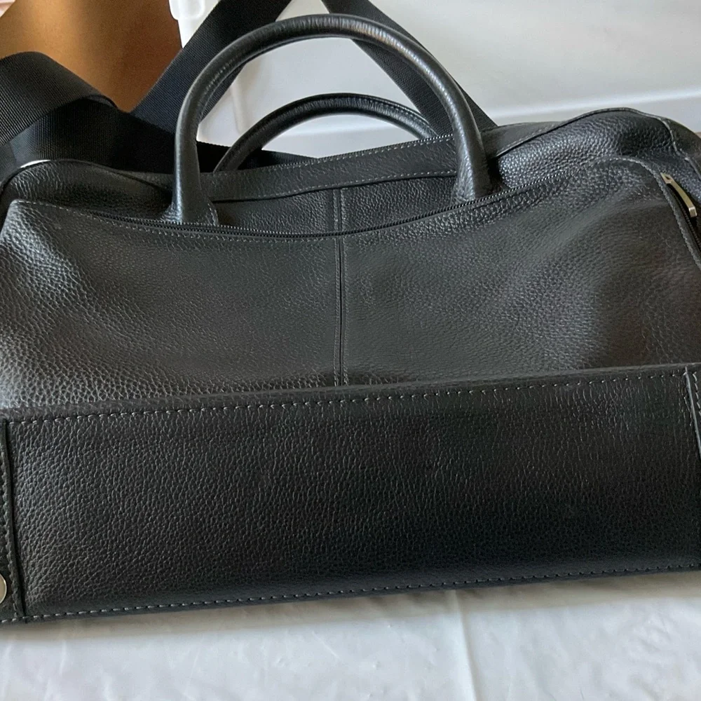 BOSCA  Black Pebbled Leather Slim Briefcase Laptop Bag